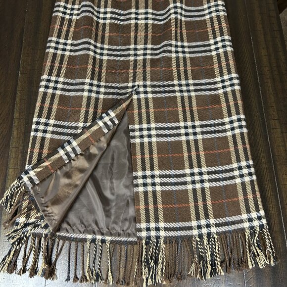 Brown Plaid Wool Mix Long Skirt - Picture 4 of 5